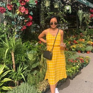 S/M yellow plaid midi dress